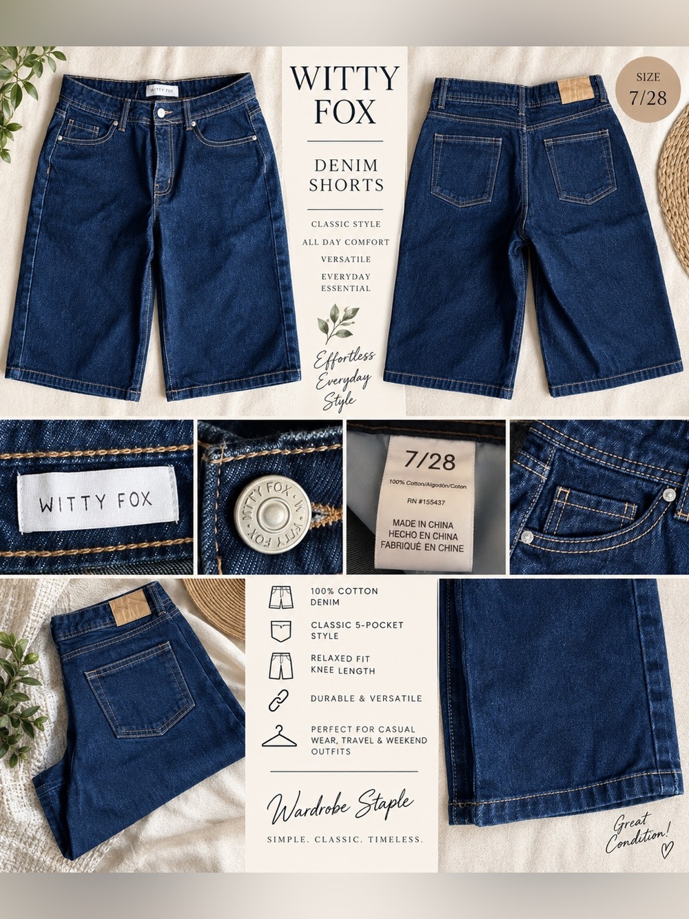 Witty Fox Women's Dark Blue Denim Bermuda Shorts — size 7-8
